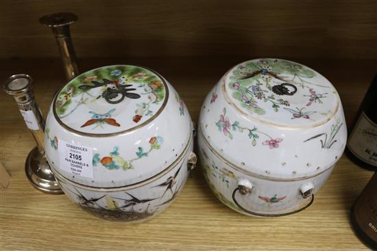 A pair of Chinese Republic period barrels and covers height 17cm